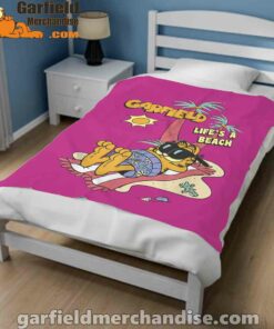 garfield lifes beach retro vintage tropical cat nap pink blanket