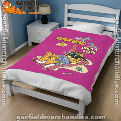 garfield lifes beach retro vintage tropical cat nap pink blanket