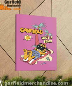 garfield lifes beach retro vintage tropical cat nap pink canvas