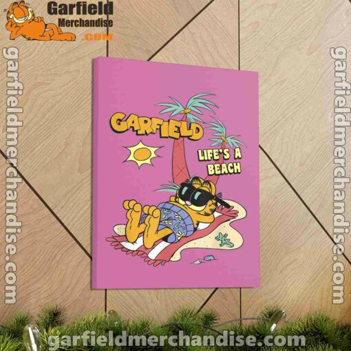 garfield lifes beach retro vintage tropical cat nap pink canvas