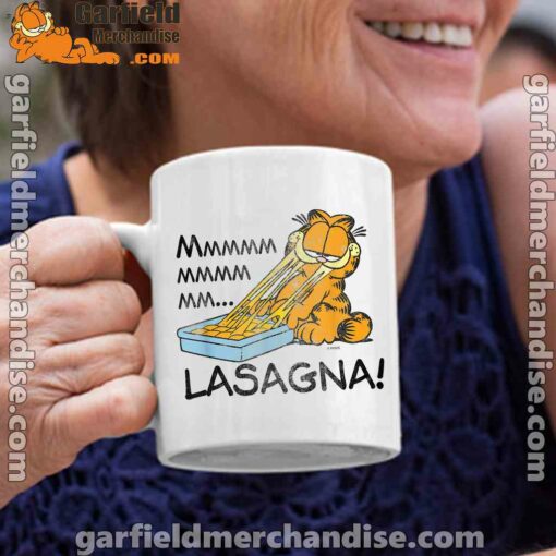 garfield mmm lasagna is life white coffee mug