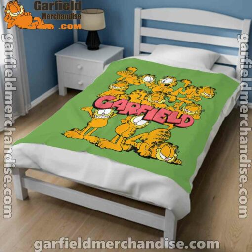 garfield multiple poses green blanket