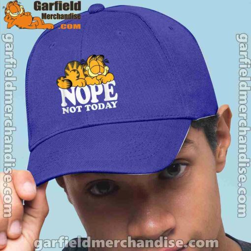 garfield nope not today lazy cat blue hat