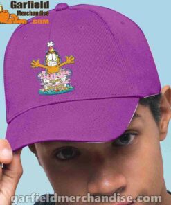 happy birthday garfield cat in town purple hat