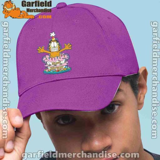 happy birthday garfield cat in town purple hat