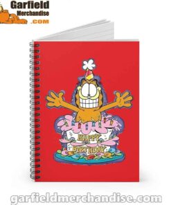 happy birthday garfield cat in town red notebook