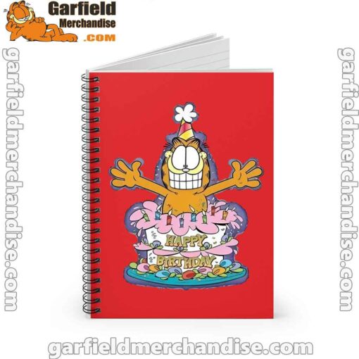 happy birthday garfield cat in town red notebook