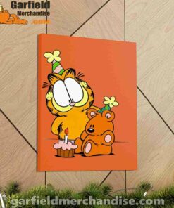 happy birthday garfield with small cake orange canvas