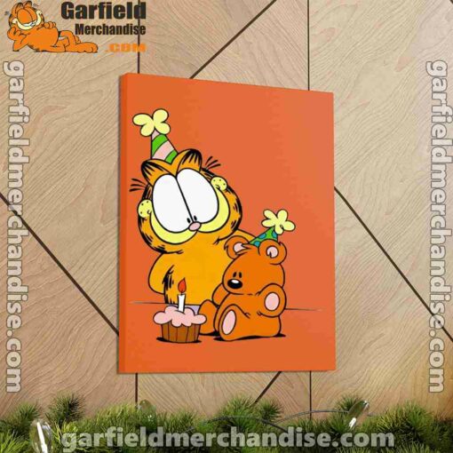 happy birthday garfield with small cake orange canvas