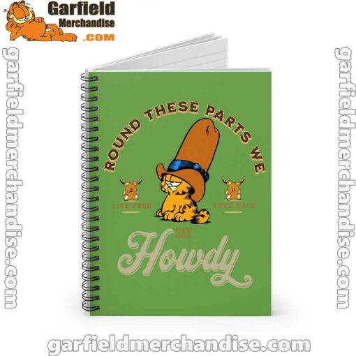 round these parts we love garfiel cowboy green notebook