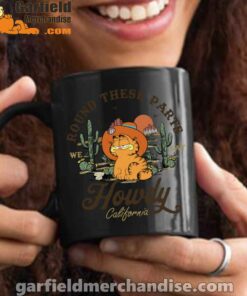 california howdy garfield cowboy black mug