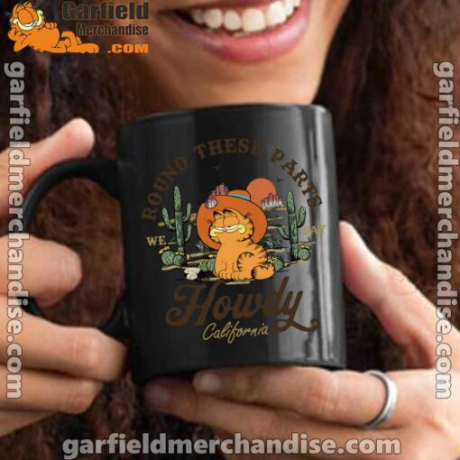 california howdy garfield cowboy black mug