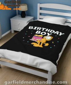 garfield birthday boy cake confetti celebration black blanket