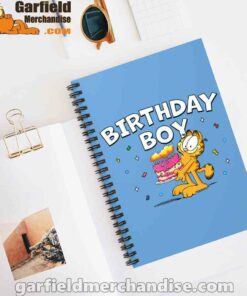 garfield birthday boy cake confetti celebration blue notebook