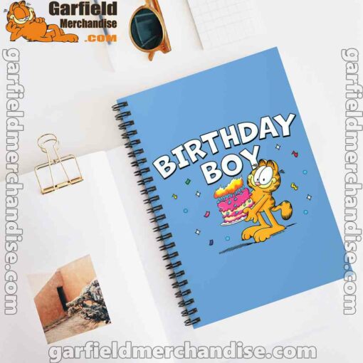 garfield birthday boy cake confetti celebration blue notebook