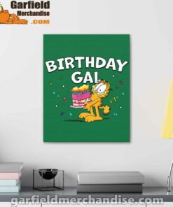 garfield birthday elebrating big chest green canvas