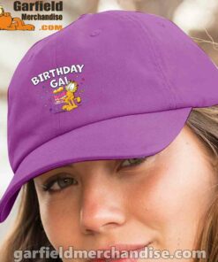 garfield birthday elebrating big chest purple hat