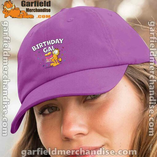 garfield birthday elebrating big chest purple hat