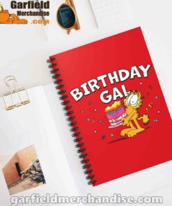 garfield birthday elebrating big chest red notebook