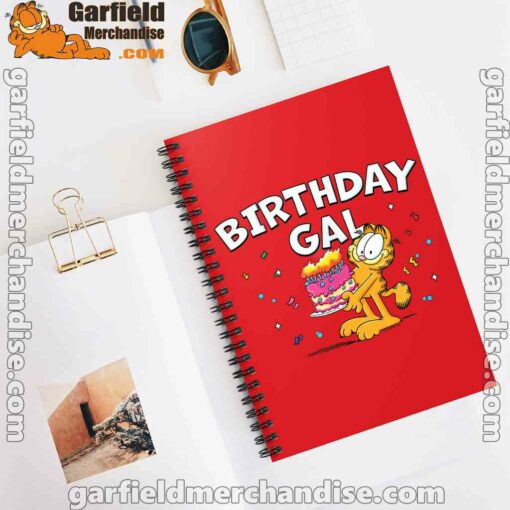 garfield birthday elebrating big chest red notebook