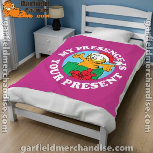 garfield christmas my presence is your present pink blanket