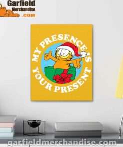 garfield christmas my presence is your present yellow canvas