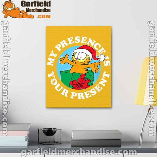 garfield christmas my presence is your present yellow canvas