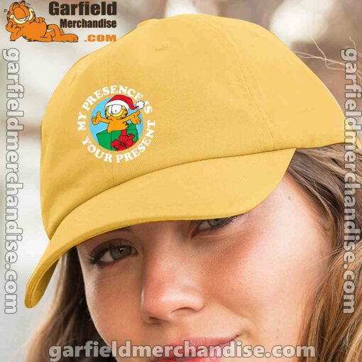 garfield christmas my presence is your present yellow hat