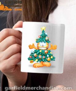 garfield christmas tree white mug