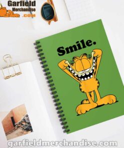 garfield classic smile here to be awesome green notebook