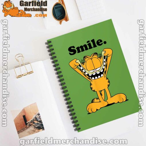 garfield classic smile here to be awesome green notebook