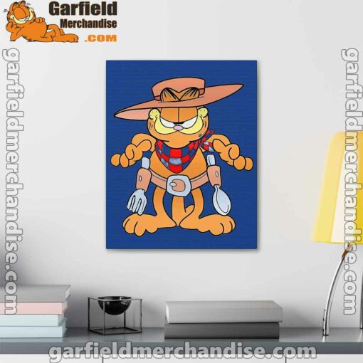 garfield cowboy with spoon and fork blue canvas