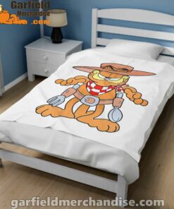 garfield cowboy with spoon and fork white blanket