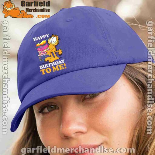 garfield happy birthday to me with cake blue hat women