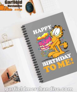 garfield happy birthday to me with cake brown notebook