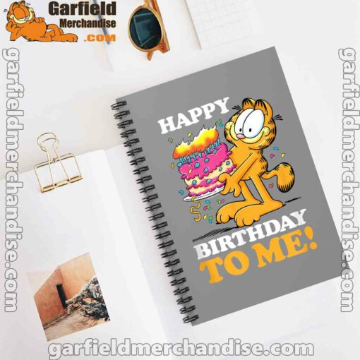 garfield happy birthday to me with cake brown notebook