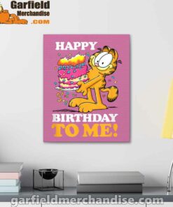 garfield happy birthday to me with cake pink canvas