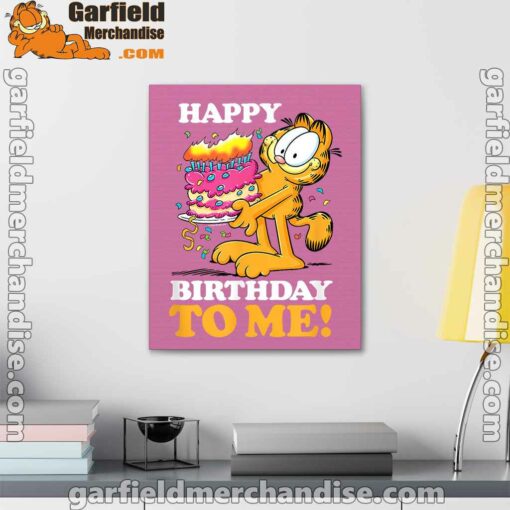 garfield happy birthday to me with cake pink canvas