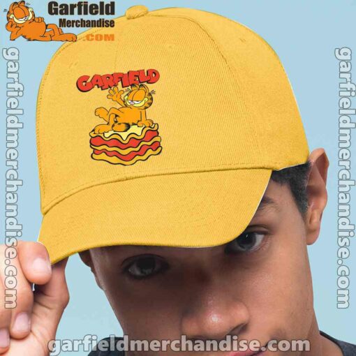 garfield lasagna slice pose men yellow hat