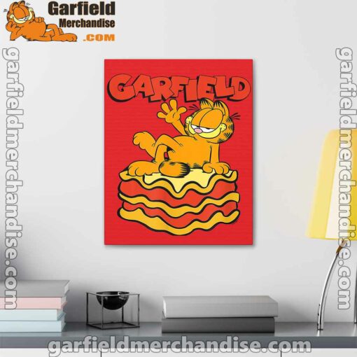 garfield lasagna slice pose red canvas