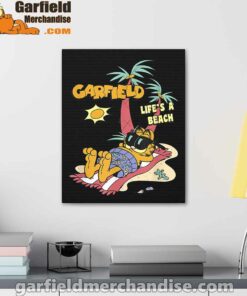 garfield lifes beach retro vintage tropical cat nap black canvas