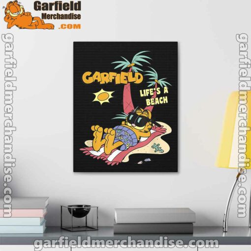 garfield lifes beach retro vintage tropical cat nap black canvas