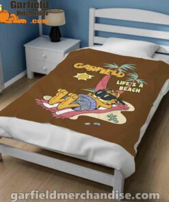 garfield lifes beach retro vintage tropical cat nap brown blanket