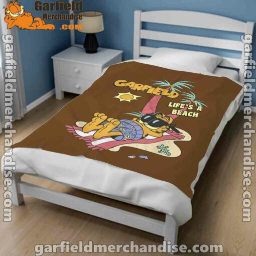 garfield lifes beach retro vintage tropical cat nap brown blanket