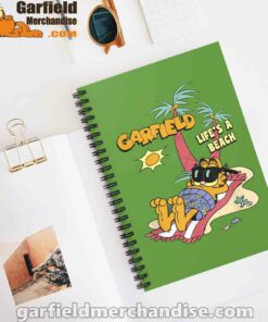 garfield lifes beach retro vintage tropical cat nap green notebook