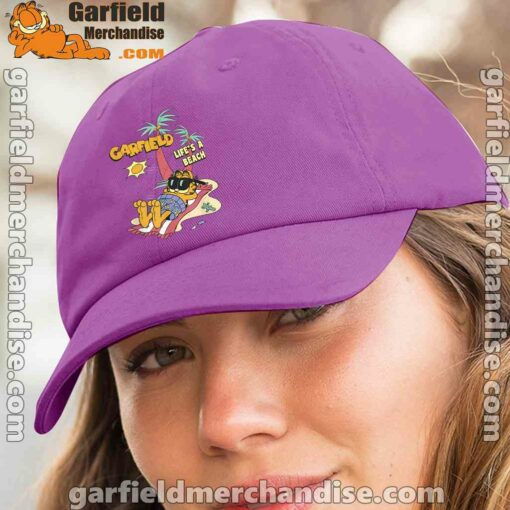 garfield lifes beach retro vintage tropical cat nap purple hat