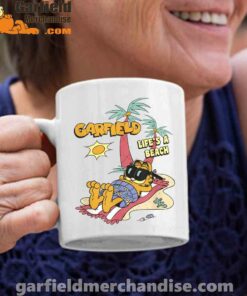 garfield lifes beach retro vintage tropical cat nap white coffee mug