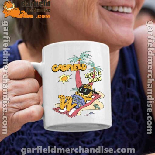 garfield lifes beach retro vintage tropical cat nap white coffee mug