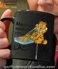 garfield mmm lasagna is life black coffee mug