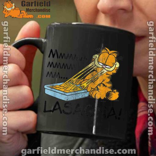 garfield mmm lasagna is life black coffee mug